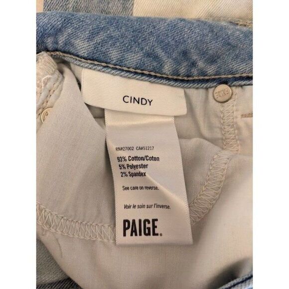 Paige Sz 27 Cindy Patchwork Blue Sky Piercing Jeans Straight Blue White Stretch - Picture 9 of 9